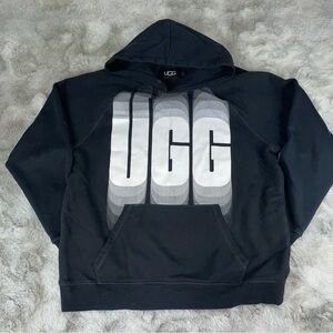 UGG Men's Black Hoodie with Layered White/Gray Logo